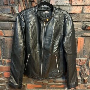NWOT Express Quilted Black Vegan Leather Moto Jacket L